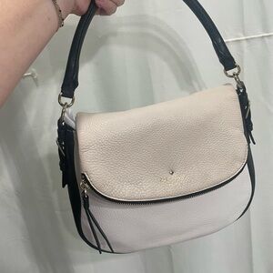 Kate Spade Foldover Pebble Leather Elegant Cream and Black Handbag
